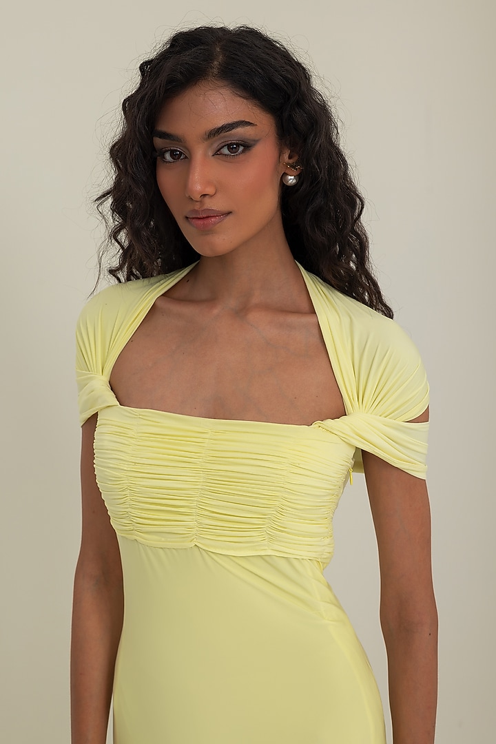 Butter Yellow Stretch Lycra Party Wear Gown by PINUP BY ASTHA at Pernia's Pop Up Shop