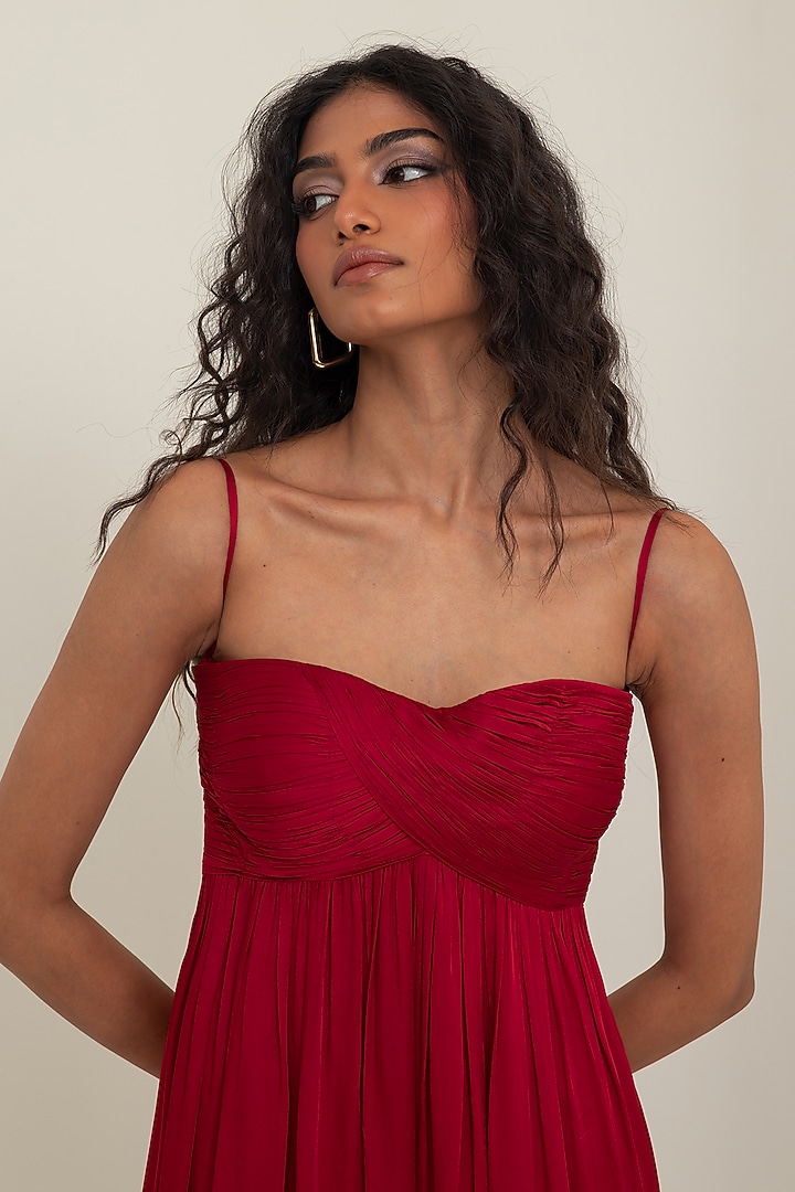 Red Satin Georgette Jumpsuit With Cape by PINUP BY ASTHA at Pernia's Pop Up Shop