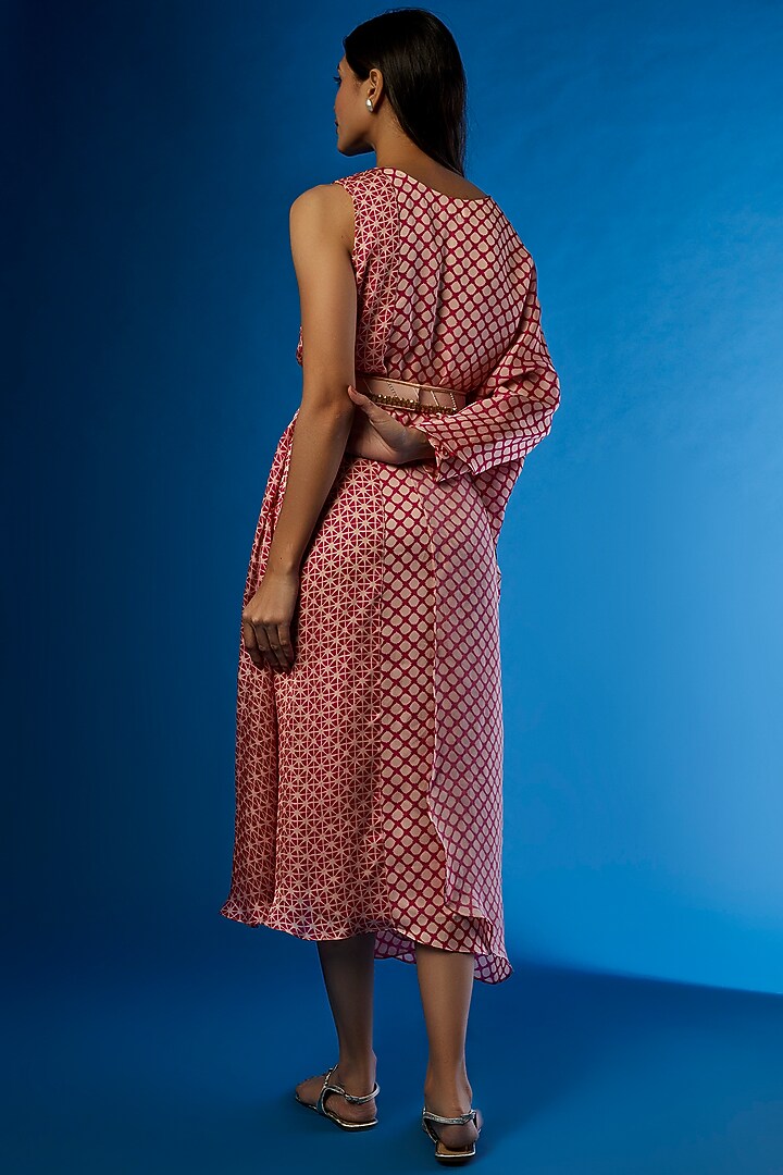 Peach Satin Chiffon Printed Vacation Dress by PITARA BY SIPIKA CHAWLA at Pernia's Pop Up Shop