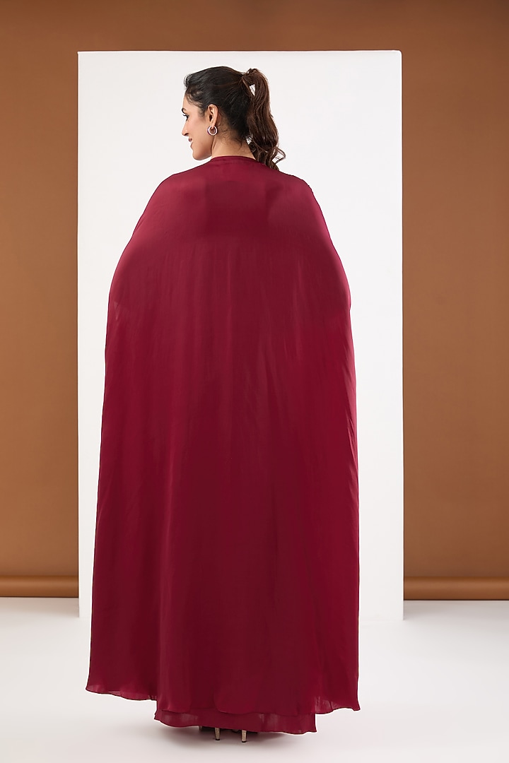 Maroon Moon Satin & Net Cape Set by PITARA BY SIPIKA CHAWLA at Pernia's Pop Up Shop