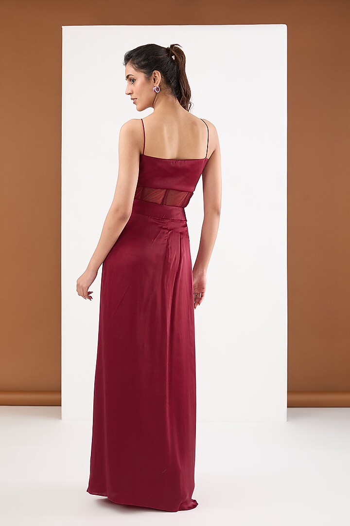 Maroon Moon Satin & Net Cape Set by PITARA BY SIPIKA CHAWLA at Pernia's Pop Up Shop