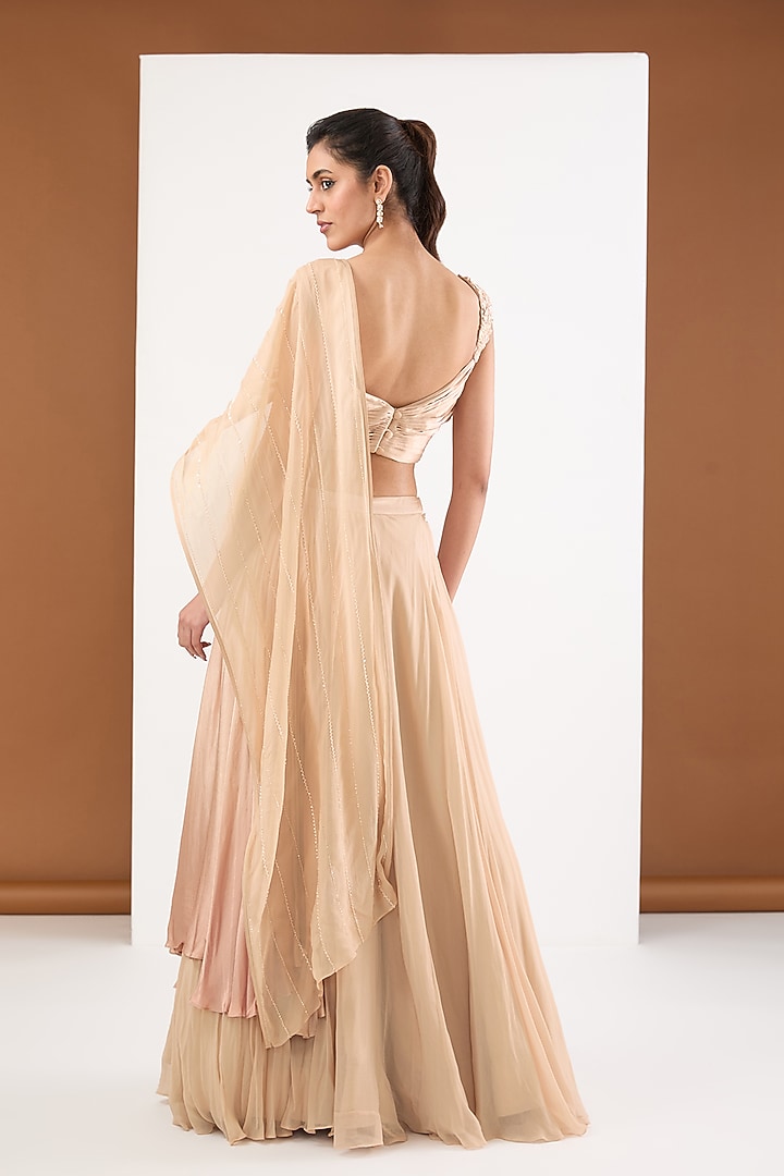 Beige Chiffon & Georgette Flap Skirt Set by PITARA BY SIPIKA CHAWLA at Pernia's Pop Up Shop