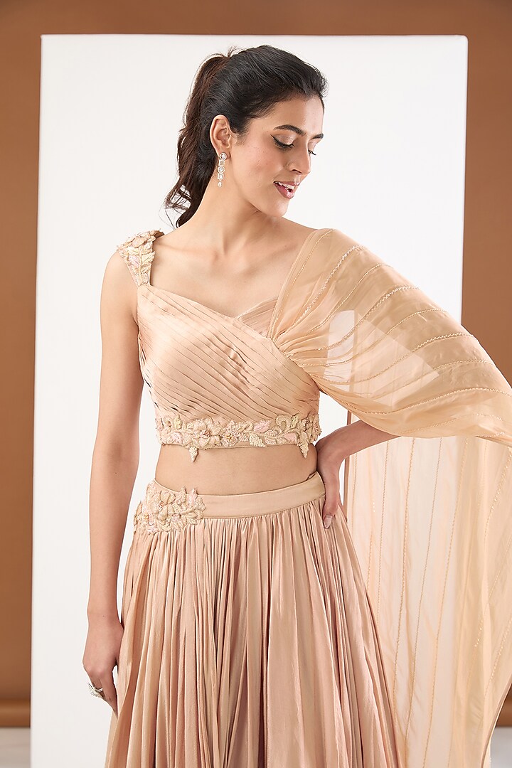 Beige Chiffon & Georgette Flap Skirt Set by PITARA BY SIPIKA CHAWLA at Pernia's Pop Up Shop