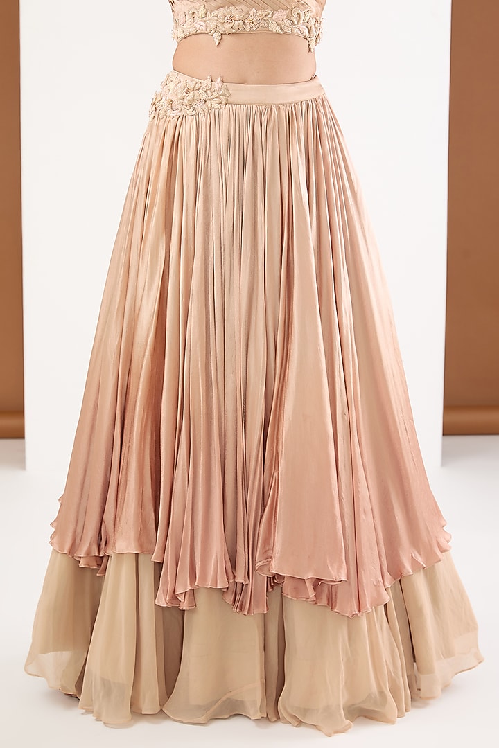 Beige Chiffon & Georgette Flap Skirt Set by PITARA BY SIPIKA CHAWLA at Pernia's Pop Up Shop
