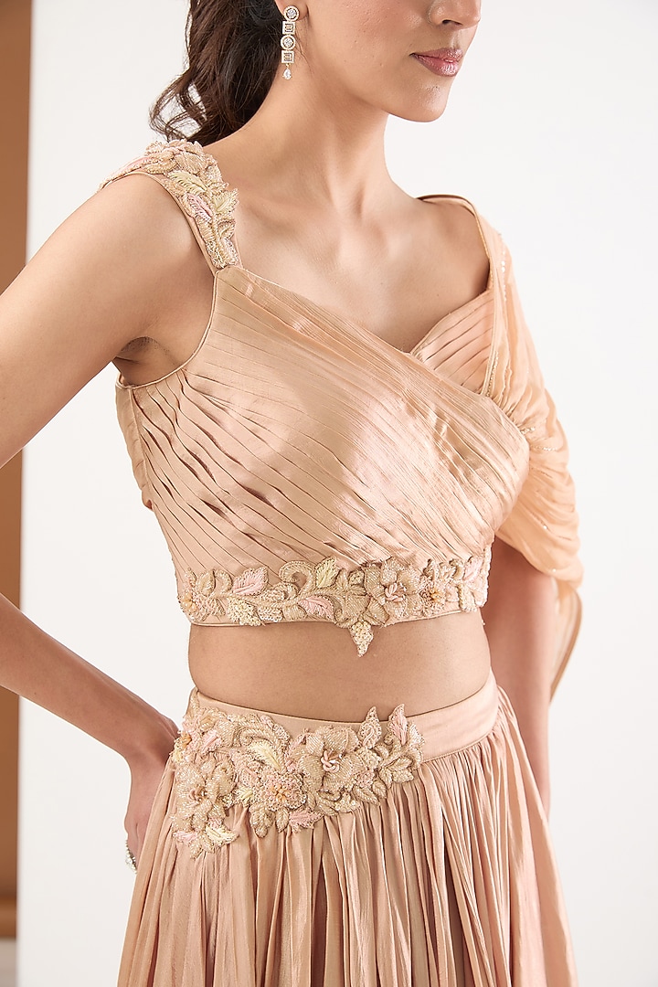 Beige Chiffon & Georgette Flap Skirt Set by PITARA BY SIPIKA CHAWLA at Pernia's Pop Up Shop