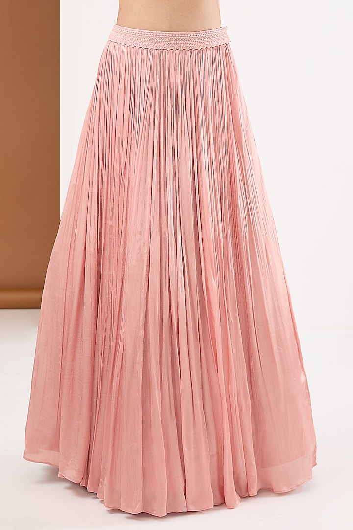 Old Rose Pink Satin Chiffon Hand Embroidered Skirt Set by PITARA BY SIPIKA CHAWLA at Pernia's Pop Up Shop