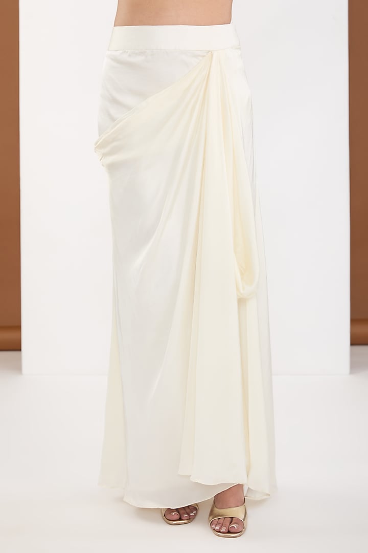 Ivory Georgette Dhoti Party Wear Saree Set by PITARA BY SIPIKA CHAWLA at Pernia's Pop Up Shop