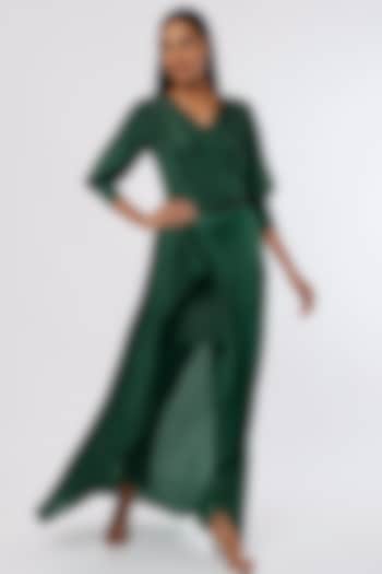 Hunter Green Satin Chiffon Co-Ord Set by PITARA BY SIPIKA CHAWLA at Pernia's Pop Up Shop
