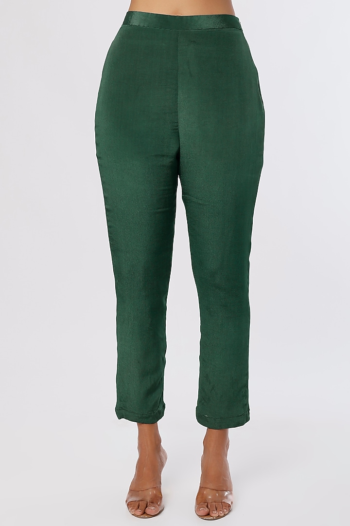 Hunter Green Satin Chiffon Co-Ord Set by PITARA BY SIPIKA CHAWLA at Pernia's Pop Up Shop