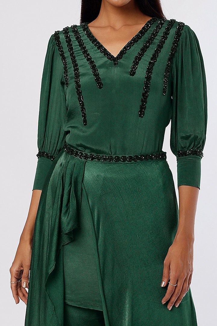 Hunter Green Satin Chiffon Co-Ord Set by PITARA BY SIPIKA CHAWLA at Pernia's Pop Up Shop