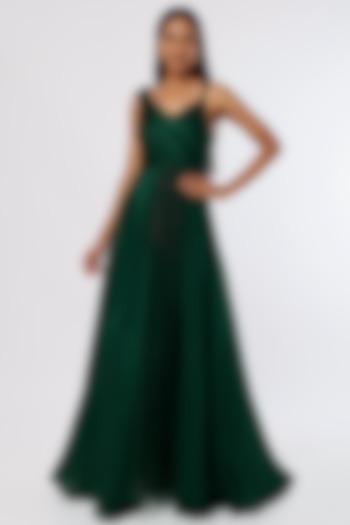 Hunter Green Off-Shoulder Gown by PITARA BY SIPIKA CHAWLA at Pernia's Pop Up Shop