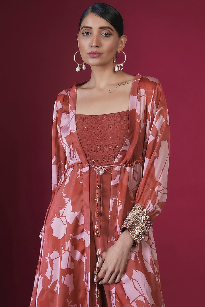 Rust Crepe Jumpsuit With Jacket by PITARA BY SIPIKA CHAWLA at Pernia's Pop Up Shop