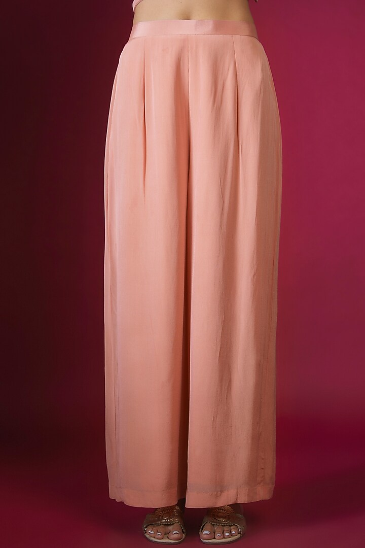 Peach Satin Chiffon & Crepe Abstract Leaf Printed Cape Set by PITARA BY SIPIKA CHAWLA at Pernia's Pop Up Shop
