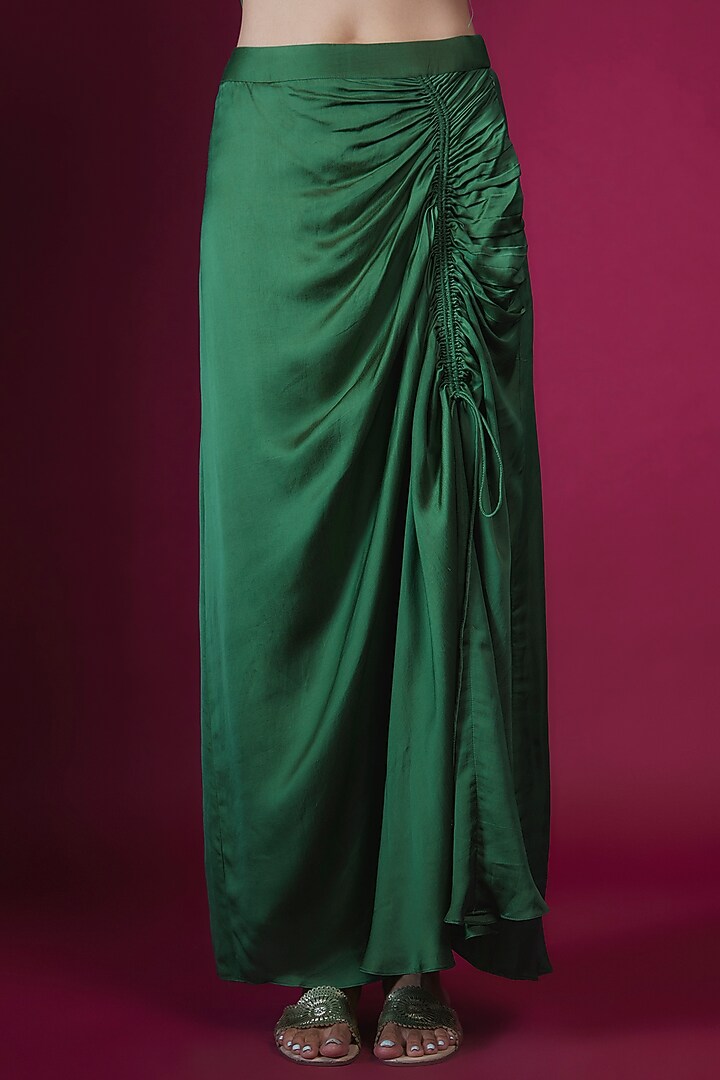 Green Satin Gathered Dhoti Set by PITARA BY SIPIKA CHAWLA at Pernia's Pop Up Shop