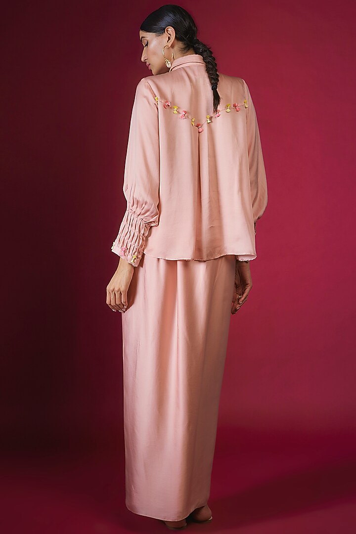 Peach Cotton Satin Overlap Dhoti Set by PITARA BY SIPIKA CHAWLA at Pernia's Pop Up Shop