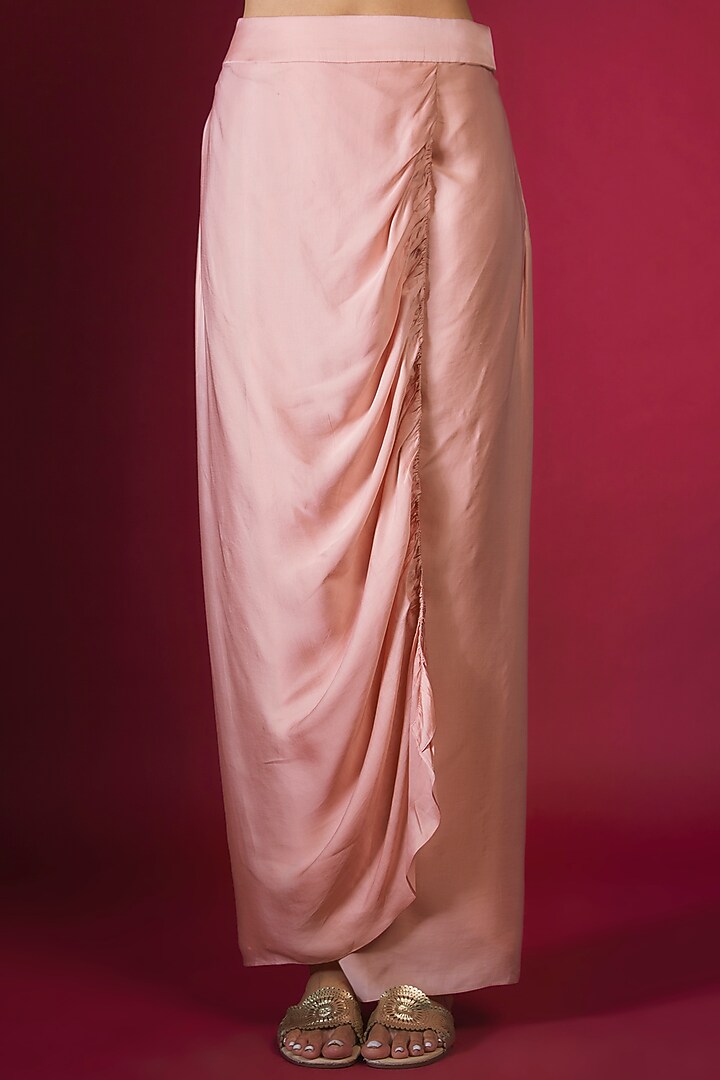 Peach Cotton Satin Overlap Dhoti Set by PITARA BY SIPIKA CHAWLA at Pernia's Pop Up Shop