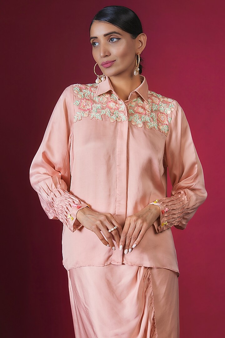 Peach Cotton Satin Overlap Dhoti Set by PITARA BY SIPIKA CHAWLA at Pernia's Pop Up Shop