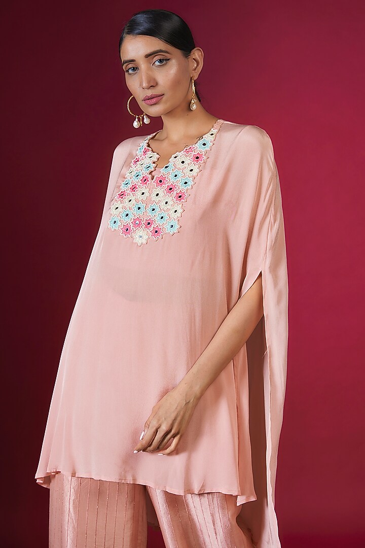 Peach Crepe Handwork Cape Set by PITARA BY SIPIKA CHAWLA at Pernia's Pop Up Shop