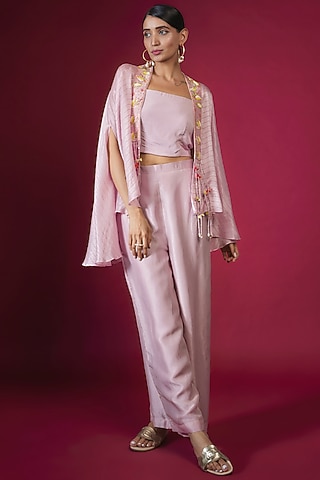 Purple Churo Silk Cape Set by PITARA BY SIPIKA CHAWLA