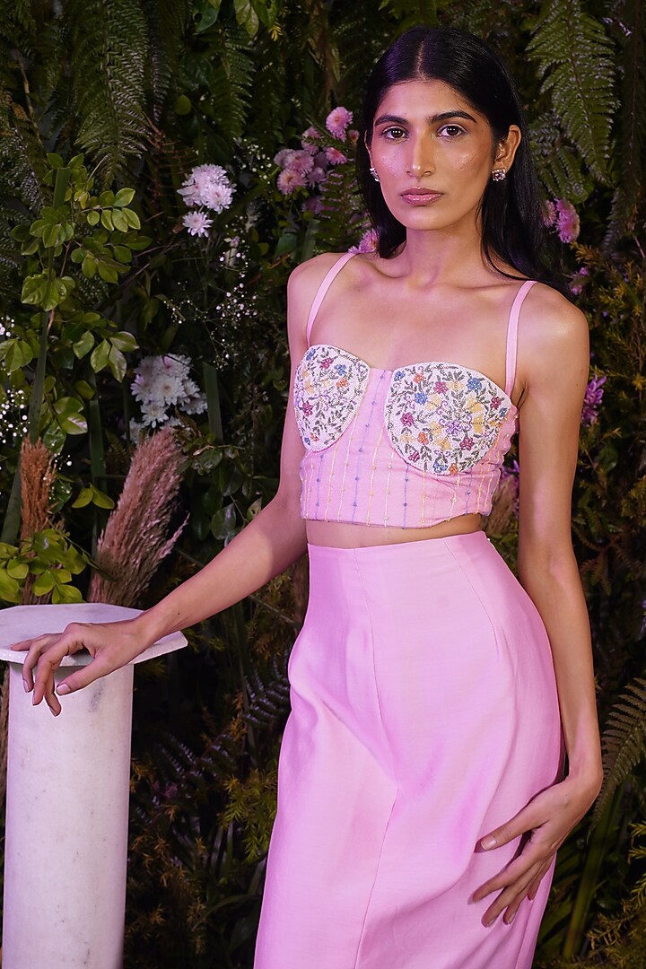 Pink Chanderi Skirt Set by Peach It Up By Samridhi at Pernia's Pop Up Shop