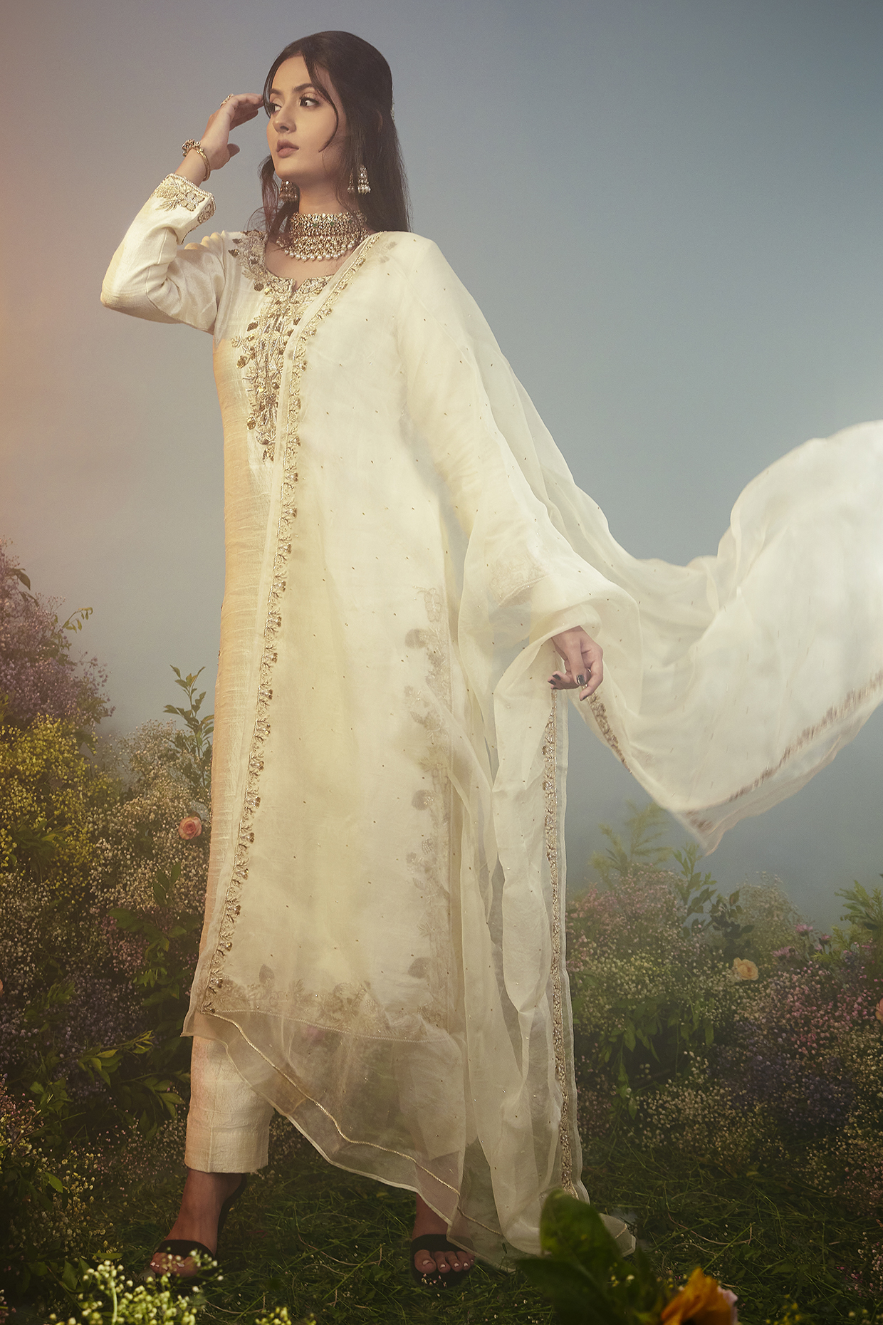 Ivory Raw Silk Zari Work Kurta Set by Peach It Up By Samridhi at Pernia's Pop Up Shop
