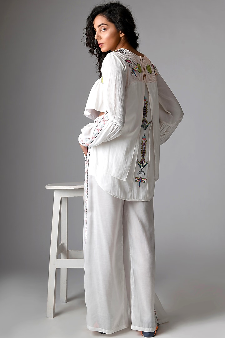 Off-White Hand Embroidered Pant Set by Pieux at Pernia's Pop Up Shop