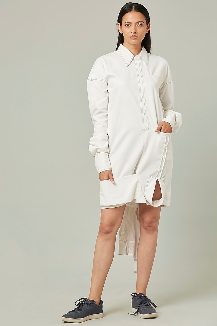 White Knotted Shirt Dress by Pieux