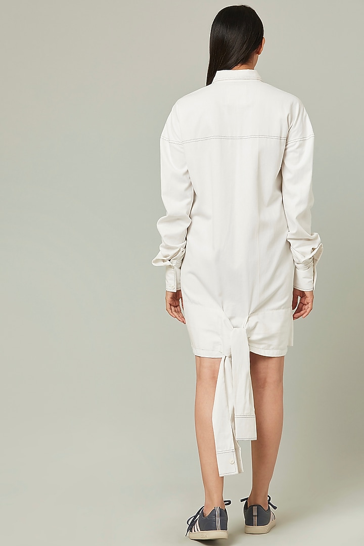 White Knotted Vacation Shirt Dress by Pieux at Pernia's Pop Up Shop