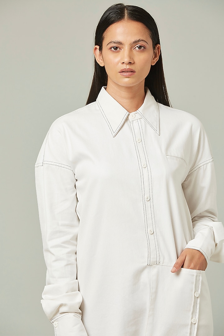White Knotted Vacation Shirt Dress by Pieux at Pernia's Pop Up Shop