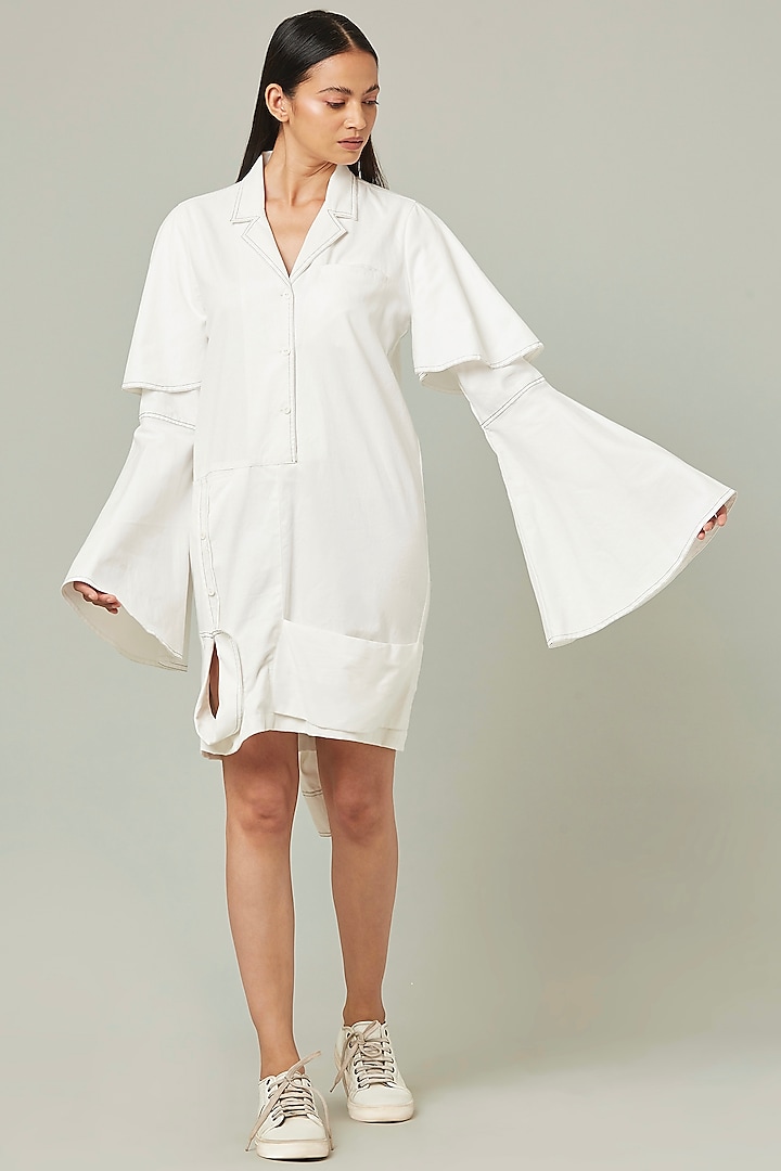 White Cotton Knotted Shirt Dress by Pieux
