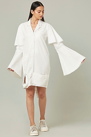White Cotton Knotted Shirt Dress by Pieux
