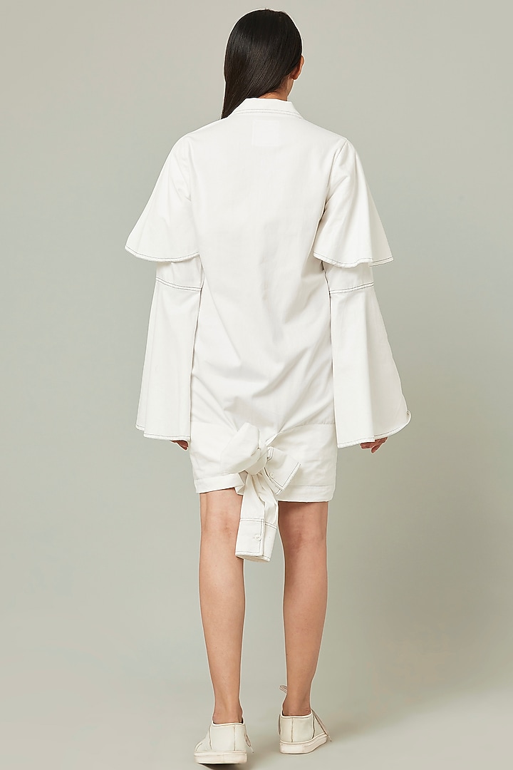 White Cotton Knotted Vacation Shirt Dress by Pieux at Pernia's Pop Up Shop