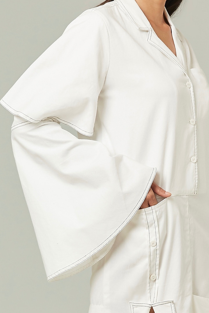 White Cotton Knotted Vacation Shirt Dress by Pieux at Pernia's Pop Up Shop
