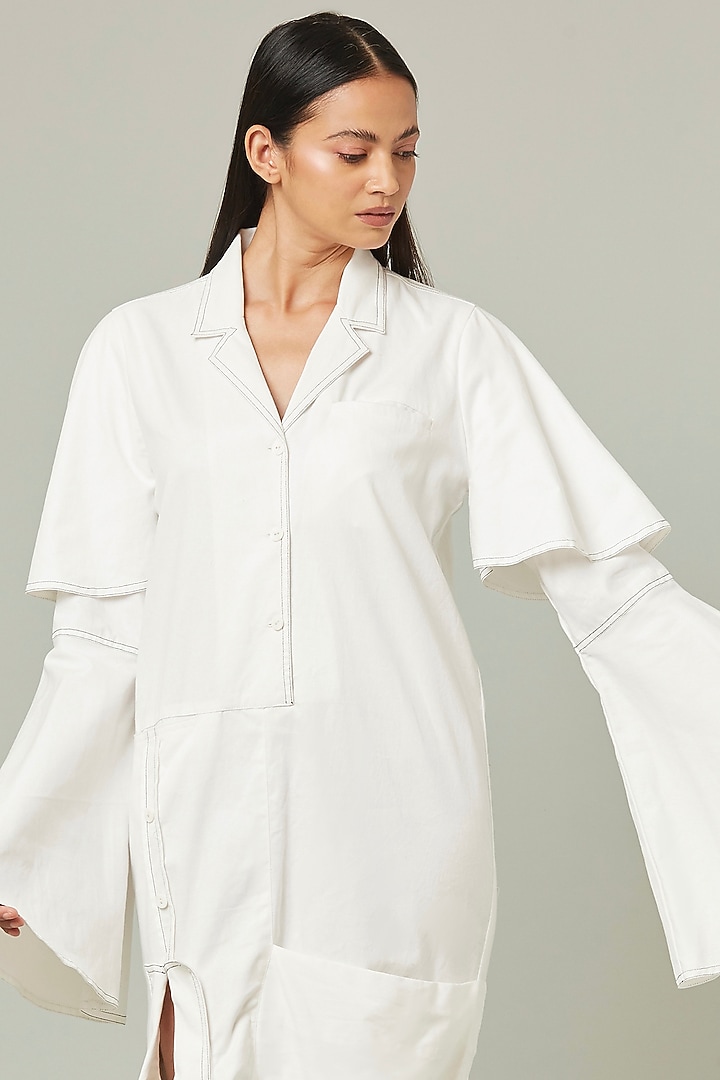 White Cotton Knotted Vacation Shirt Dress by Pieux at Pernia's Pop Up Shop