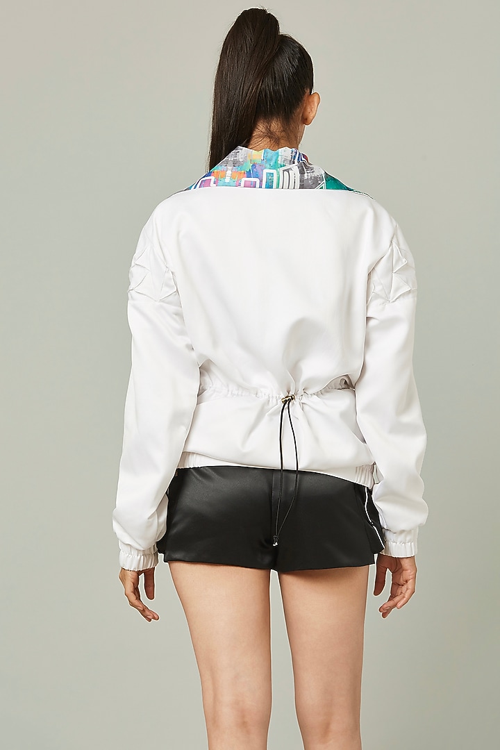 White Embroidered Bomber Jacket by Pieux at Pernia's Pop Up Shop