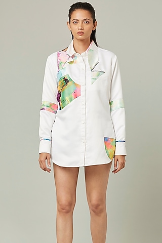 White Block Printed Shirt by Pieux