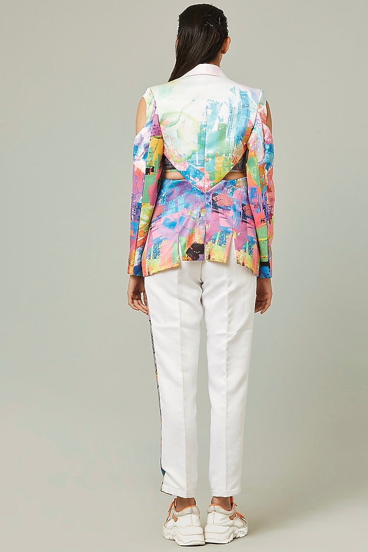 White Printed Blazer by Pieux at Pernia's Pop Up Shop