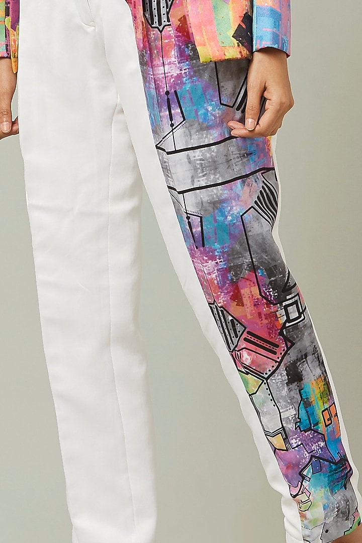 White Printed Blazer by Pieux at Pernia's Pop Up Shop
