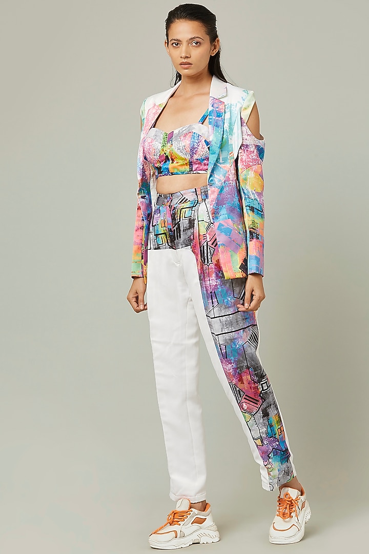 White Printed Blazer by Pieux at Pernia's Pop Up Shop