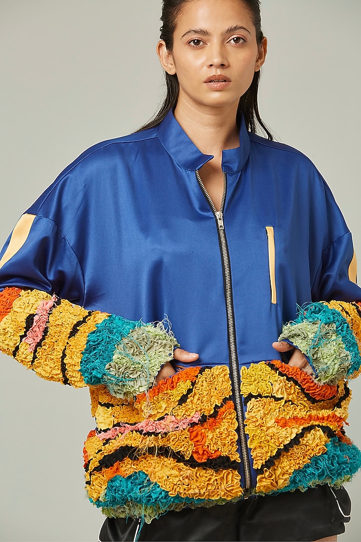 Cobalt Blue Hand Embroidered Jacket by Pieux at Pernia's Pop Up Shop