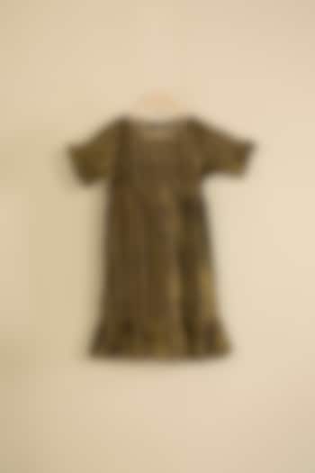 Black & Gold Handwoven Chanderi Stripe Dress For Girls by Pixie at Pernia's Pop Up Shop