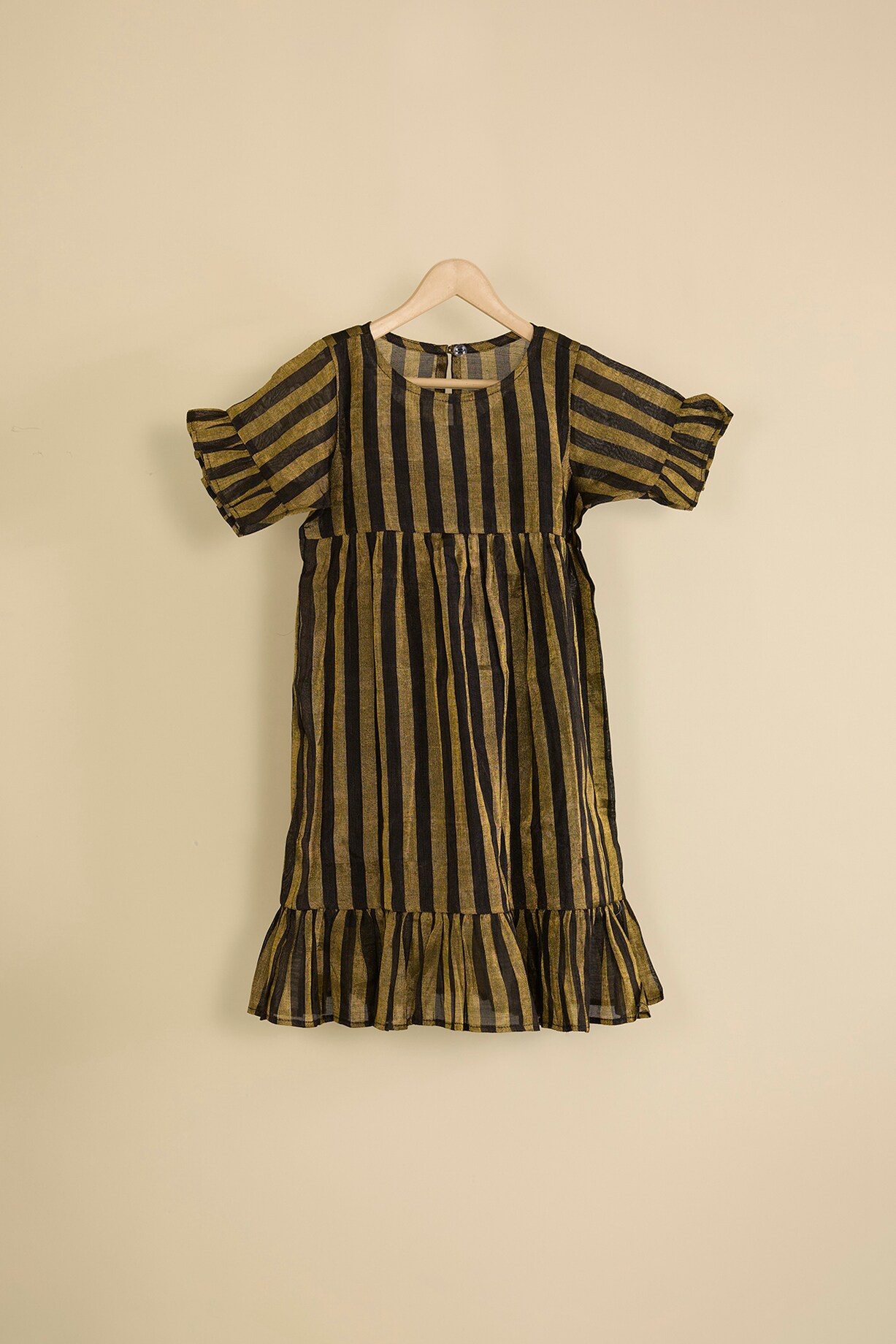 Black & Gold Handwoven Chanderi Stripe Dress For Girls by Pixie at Pernia's  Pop Up Shop 2026