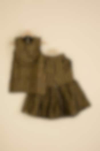 Black & Gold Handwoven Chanderi Stripe Sharara Set For Girls by Pixie at Pernia's Pop Up Shop