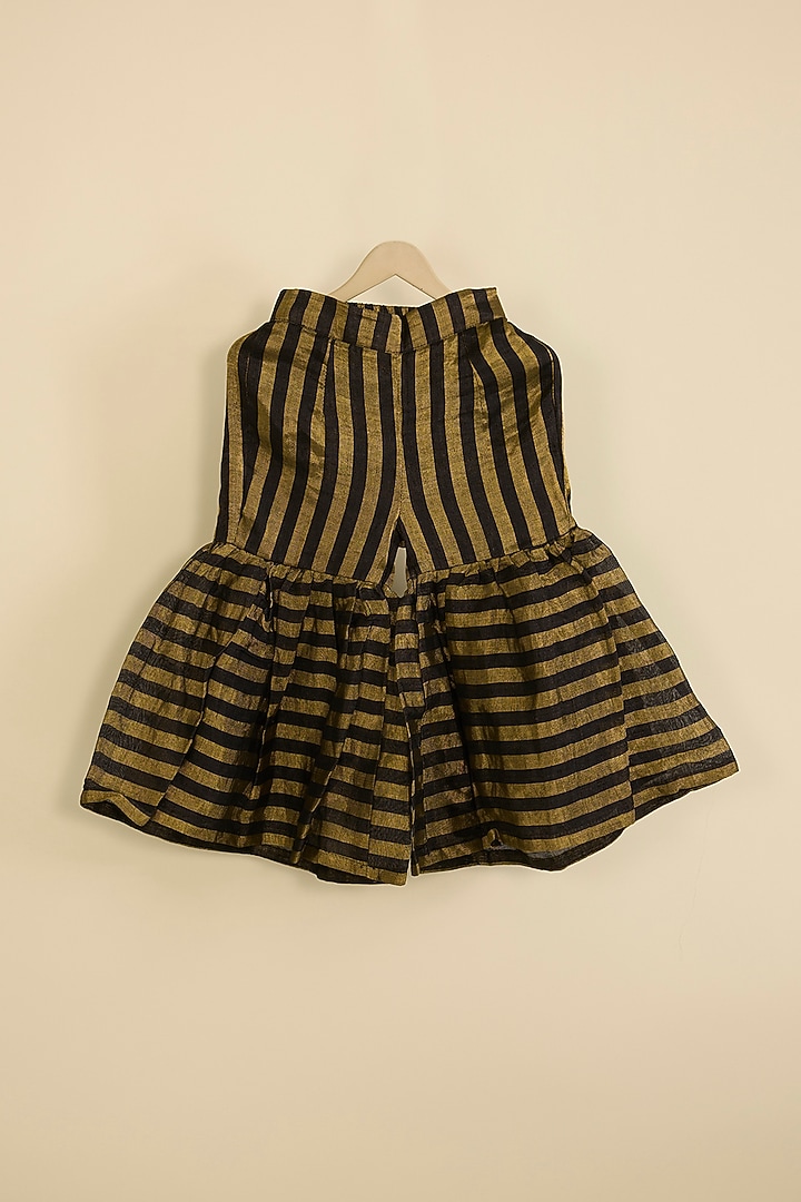 Black & Gold Handwoven Chanderi Stripe Sharara Set For Girls by Pixie at Pernia's Pop Up Shop