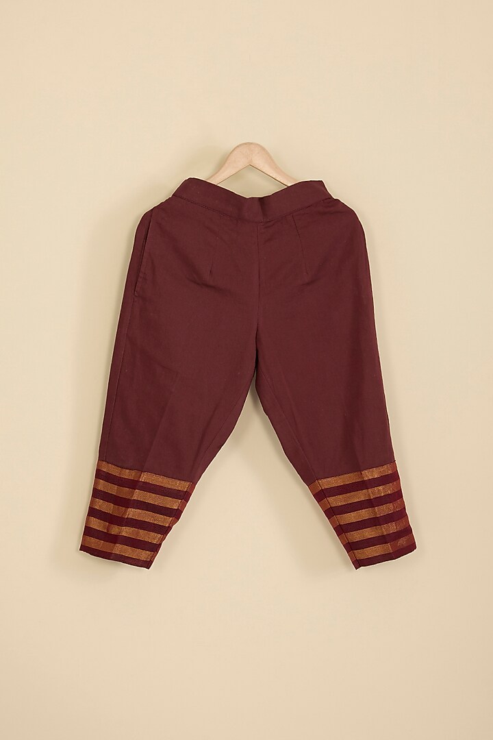 Red & Gold Handwoven Chanderi Stripe Kurta Set For Girls by Pixie at Pernia's Pop Up Shop