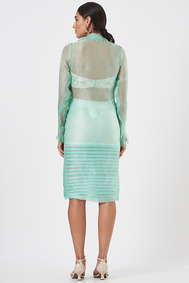 Green Organza Embellished Jacket Set by Piyanshu Bajaj at Pernia's Pop Up Shop