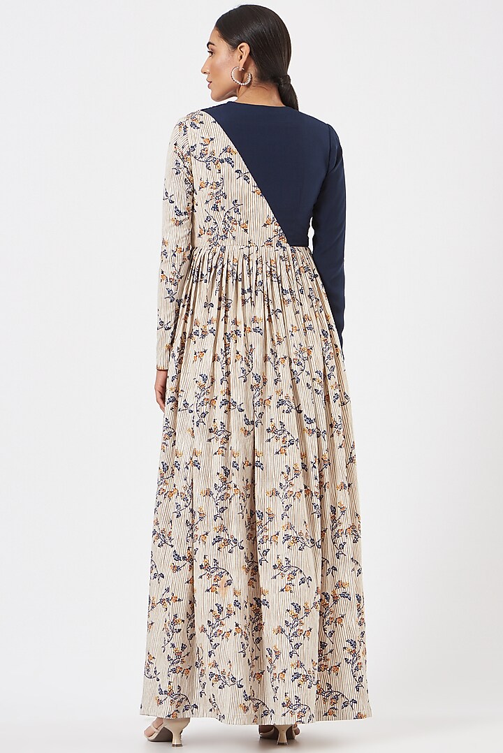 Blue & White Color Blocked Maxi Vacation Dress by Piyanshu Bajaj at Pernia's Pop Up Shop