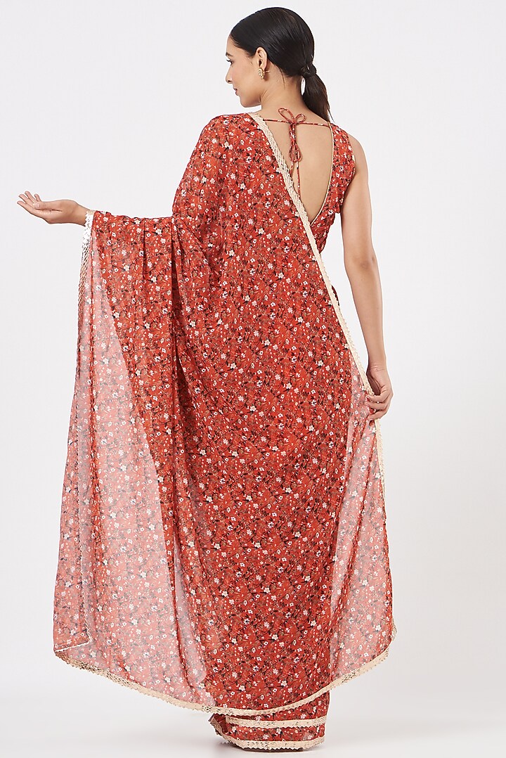 Fiery Red Printed Party Wear Saree Set by Piyanshu Bajaj at Pernia's Pop Up Shop