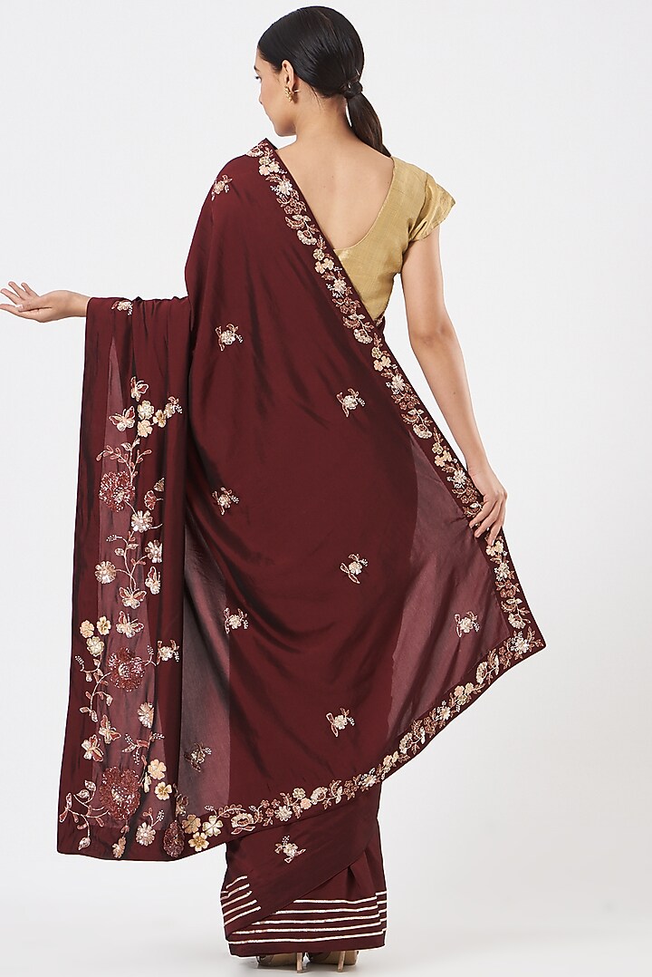 Maroon Silk Embellished Wedding Saree by Piyanshu Bajaj at Pernia's Pop Up Shop