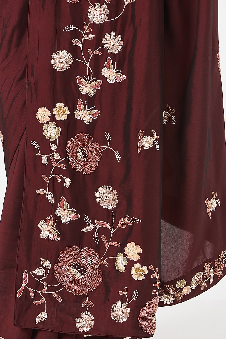 Maroon Silk Embellished Wedding Saree by Piyanshu Bajaj at Pernia's Pop Up Shop